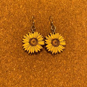 Wooden Sunflower Earrings